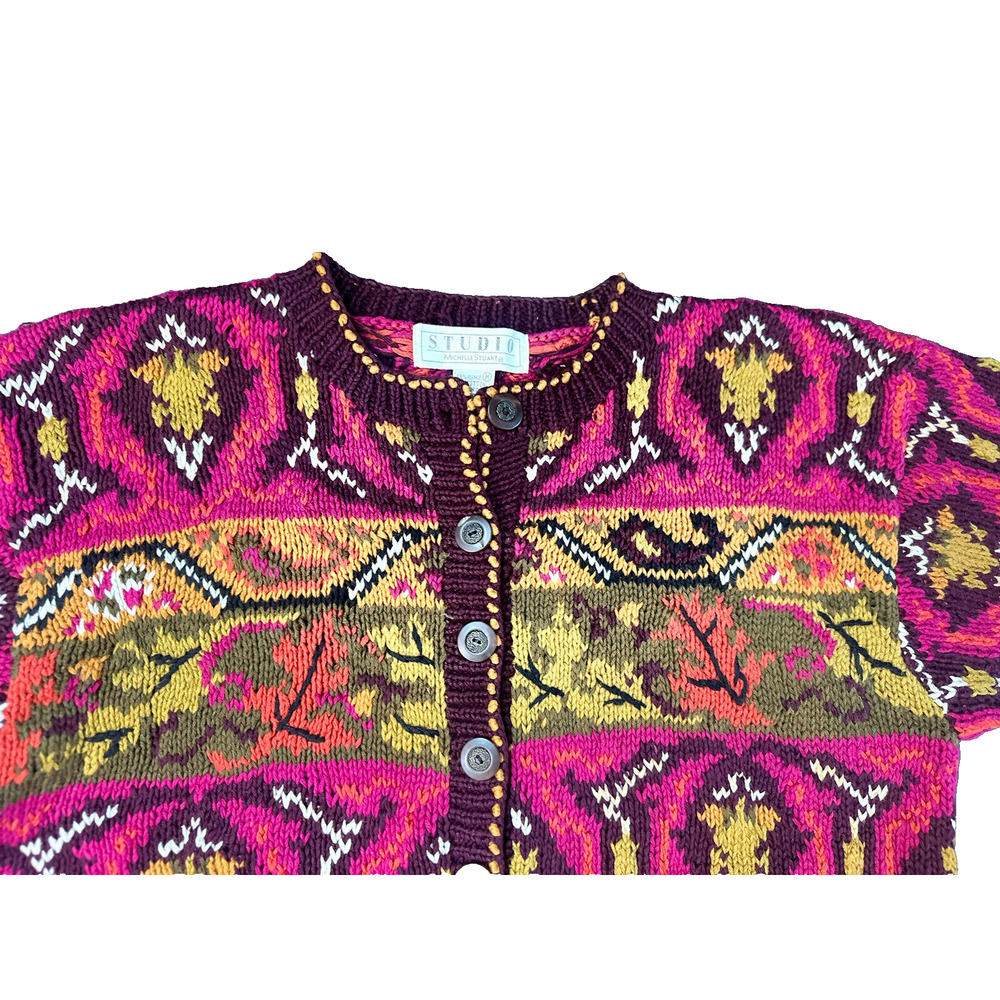 Michelle Stuart Studio VTG Cardigan Sweater Fall Boho‎ Retro Granmacore ~ M